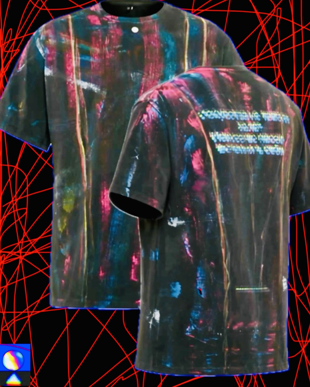 T-shirt mp/14/Lines/prnt+hmw.a, front and back views